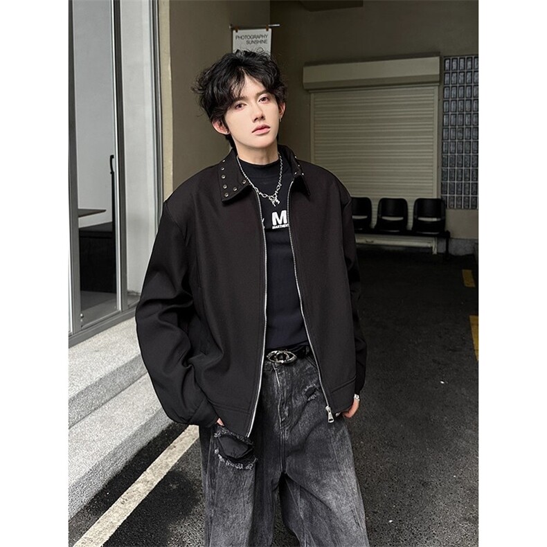 WT04-P62TANGZSTUDIO黑色短款垫肩外套男设计感铆钉行政夹克,男装夹克,电商B323A