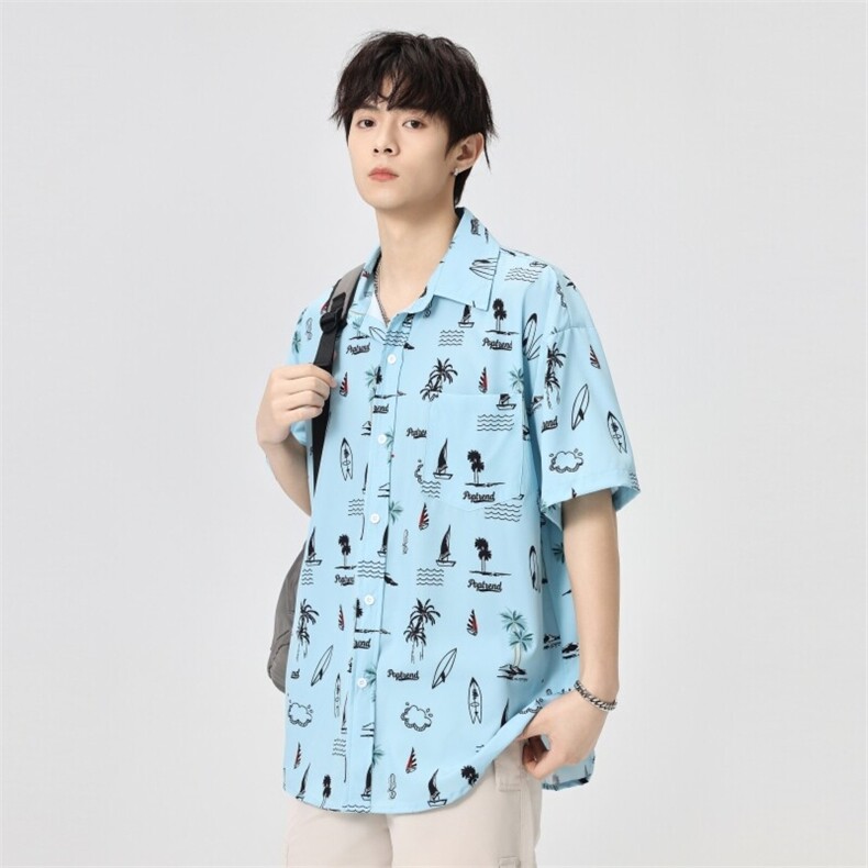 夏季短袖衬衫男潮牌袖宽松衬衣花衬衫C2083-特P38图片