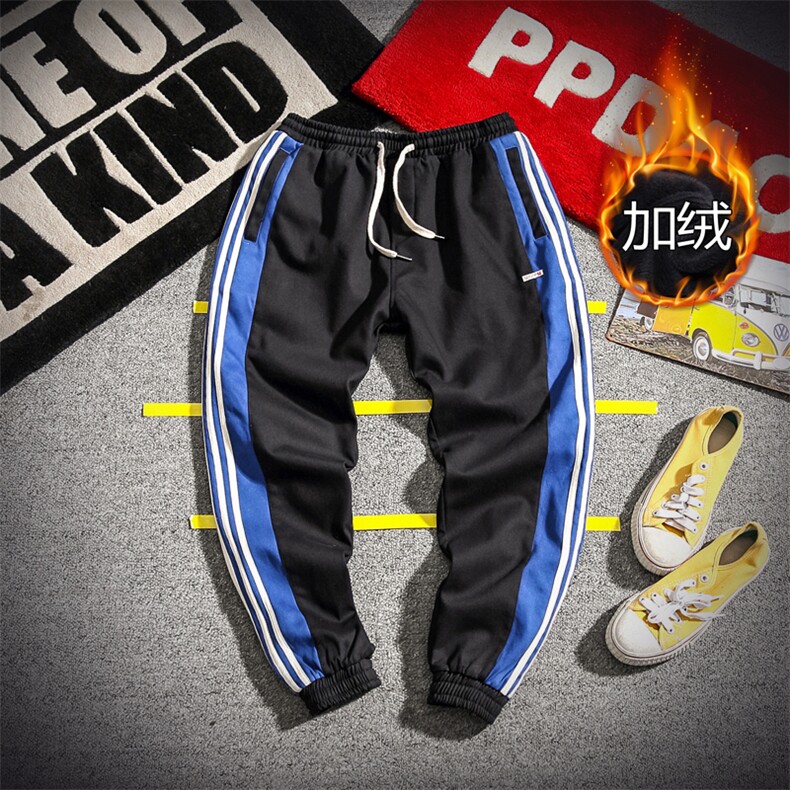 2019麒麟风日系冬季宽松大码男条纹运动加绒休闲裤K8191-P65,男装休闲裤,电商A001