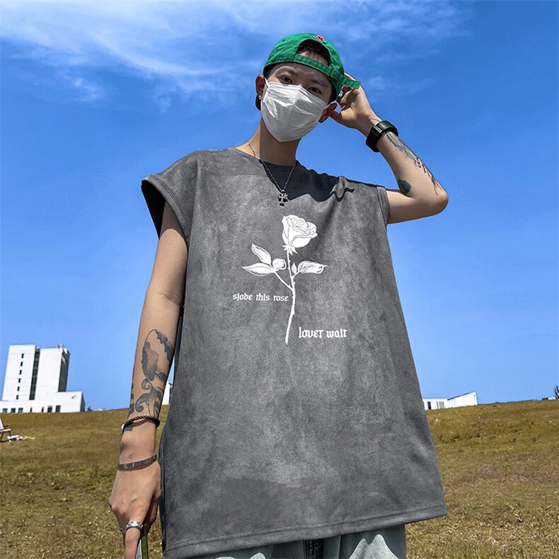 量大优供视频得物直播品220克夏季麂皮绒背心无袖T恤BJ213,男装T恤,电商A486