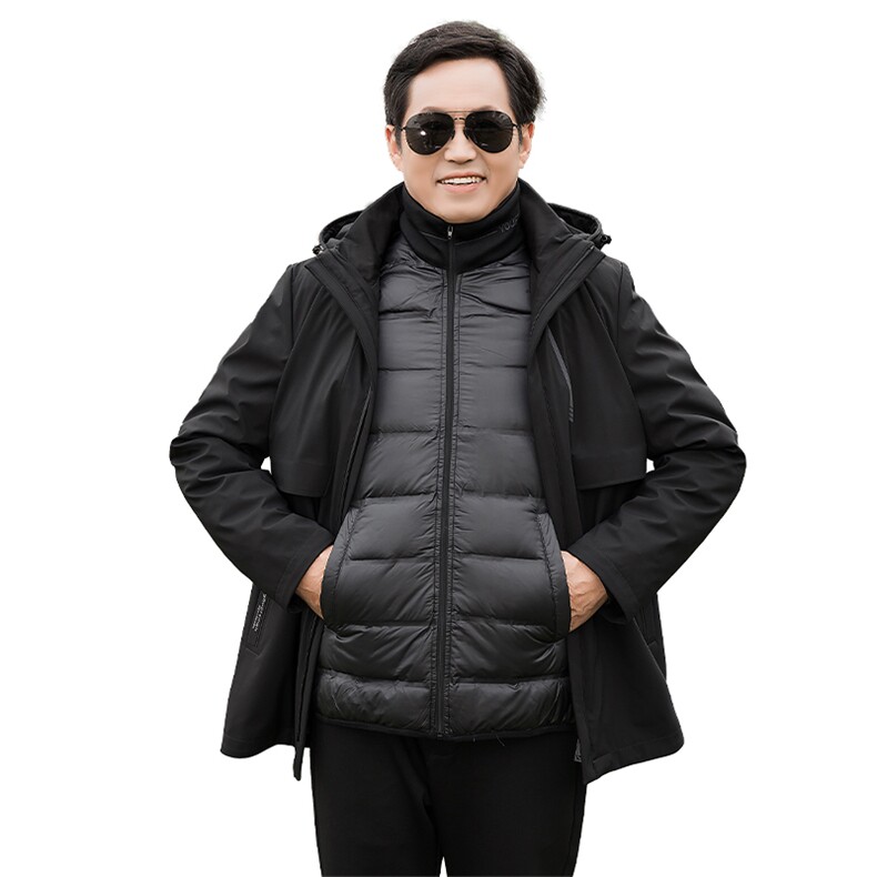鹅羽绒爸爸外套保暖御寒脱卸内胆中长款中老年简洁休闲版父亲冬装,男装羽绒服,钱塘6003（原4033）