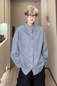 2026春季复古长袖格子衬衫拼接miu系穿搭衬衣男C64134-TP4588图片