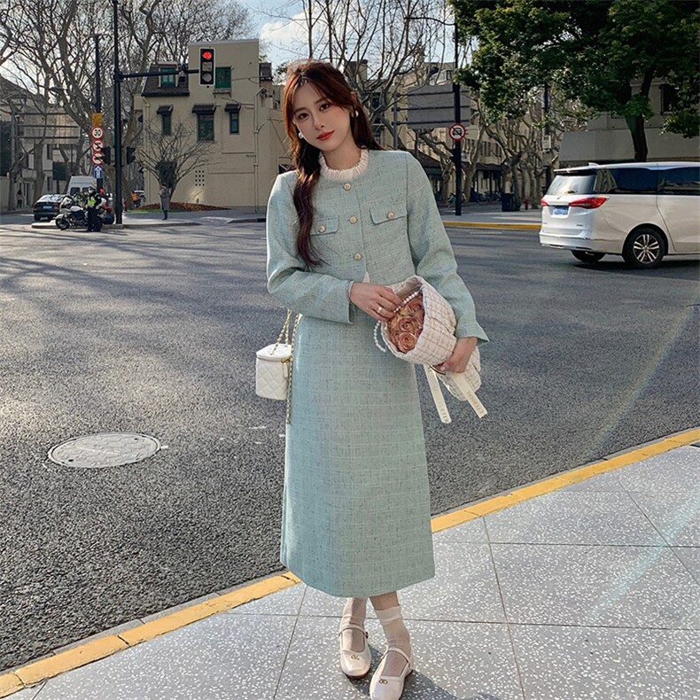 蓝色小香风套装裙女秋季2025新款法式名媛气质高级感半身裙两件套,女装套装/套裙,2C203