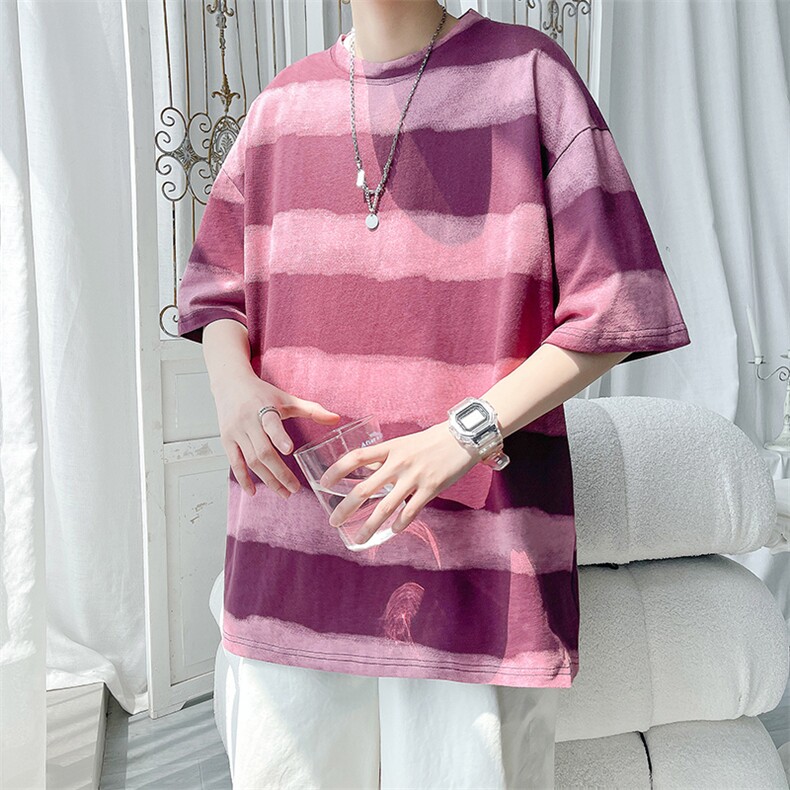 美式扎染条纹短袖t恤男女夏季宽松复古半袖情侣T3622-特价P30,男装T恤,电商A007