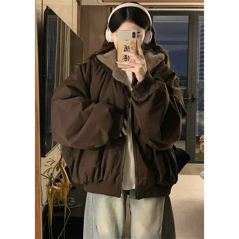 两面穿现货重磅短款座山雕棉衣男女双面穿毛毛绒棉服加厚外套,男装棉衣,电商A486-1