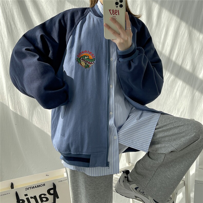 棒球领潮流鳄鱼水洗长袖休闲夹克JK97/P90,男装夹克,星座202-3