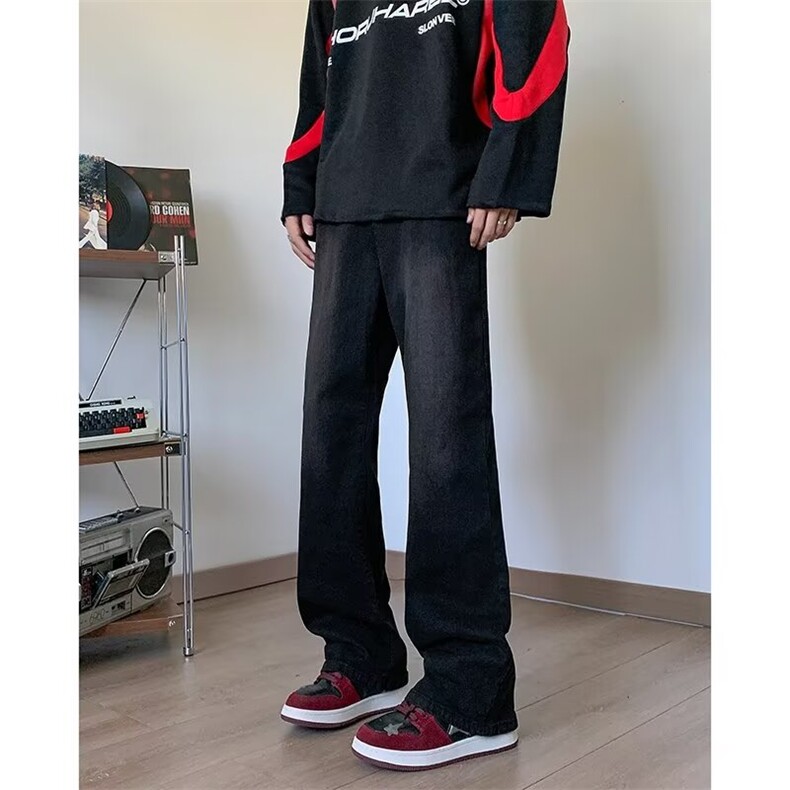美式高街vibe牛仔裤男款秋季潮牌微喇叭裤子直筒宽松长裤G200-p35图片