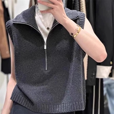 小禾同款羊毛马甲秋冬新半拉链双层领设计坎肩背心翻领女无袖毛衣，女装马甲，朝辰羊绒