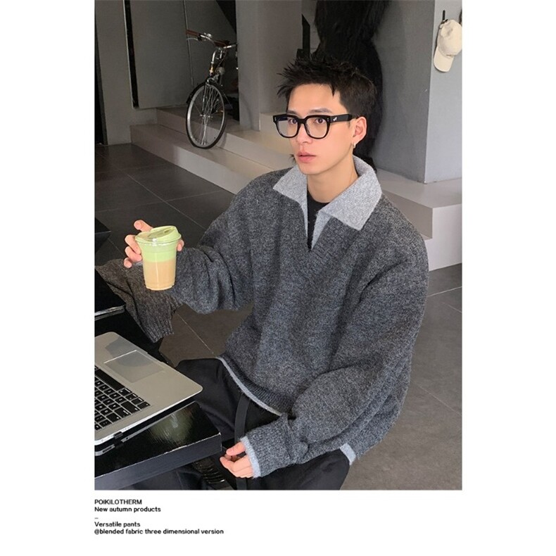 F09-P68高质量柔软北极绒假两件毛衣,男装针织衫/毛衣,电商B323A