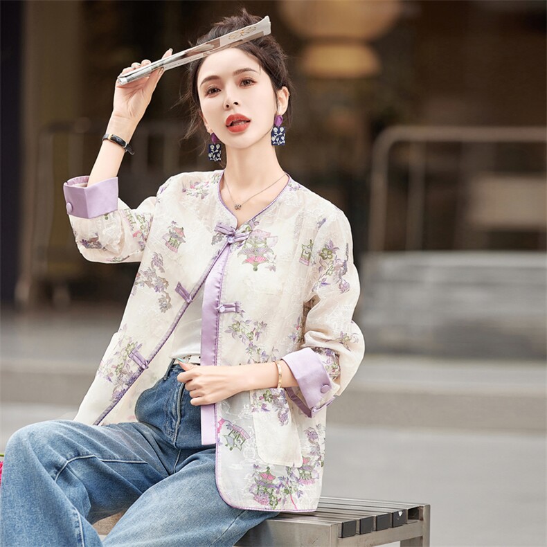 新中式外套女春夏小个子宽松薄款减龄漂亮洋气刺绣盘扣防晒衣,女装防晒衣,难舍钰依