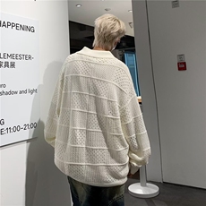 镂空钩花慵懒感翻领套头针织上衣2025秋季新品韩系针织衫，男装针织衫/毛衣，星座1210-1