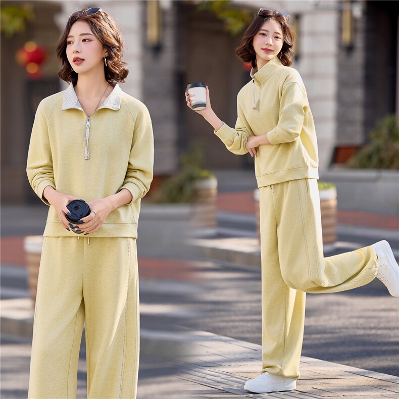 2026早春新款休闲老钱风温柔米黄色卫衣直筒裤百搭女装两件套套装，女装卫衣/绒衫，梦懿尔