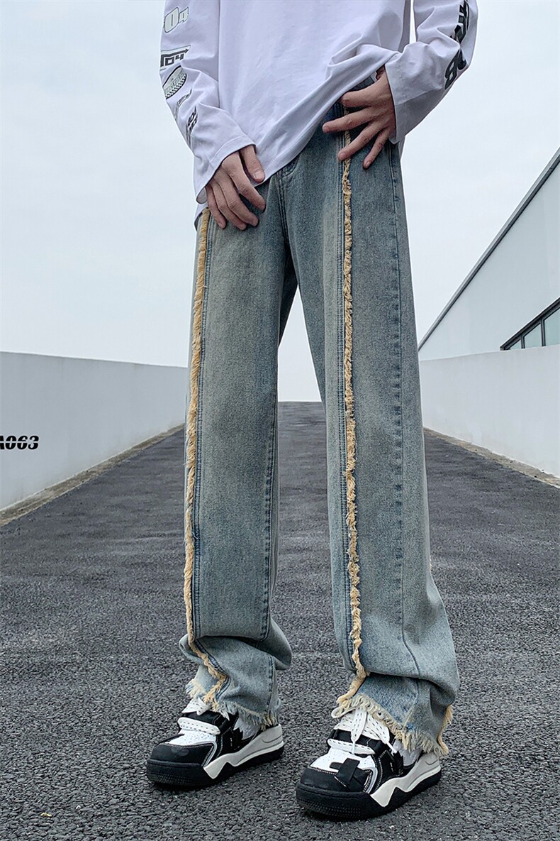 美式ins高街hiphop重工艺水洗毛边牛仔裤货号K712P65,男装牛仔裤,电商A063