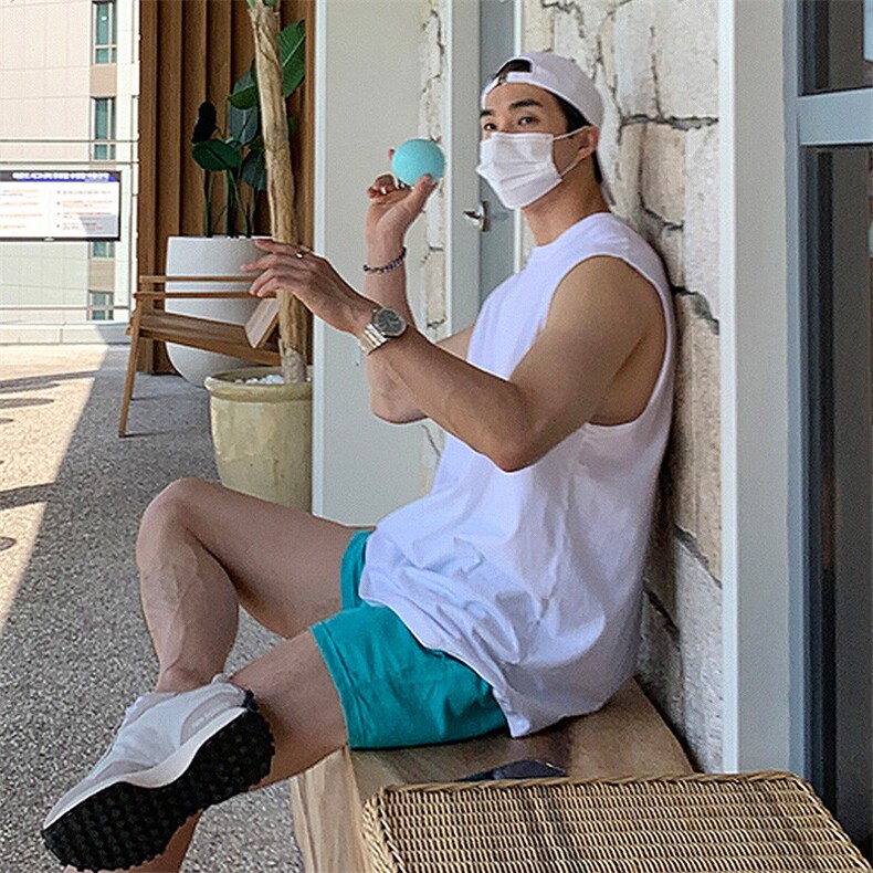 抖音得物高品质二开冰感爽滑280克双纱纯棉纯色坎肩无袖T恤背心,男装T恤,电商A486-1