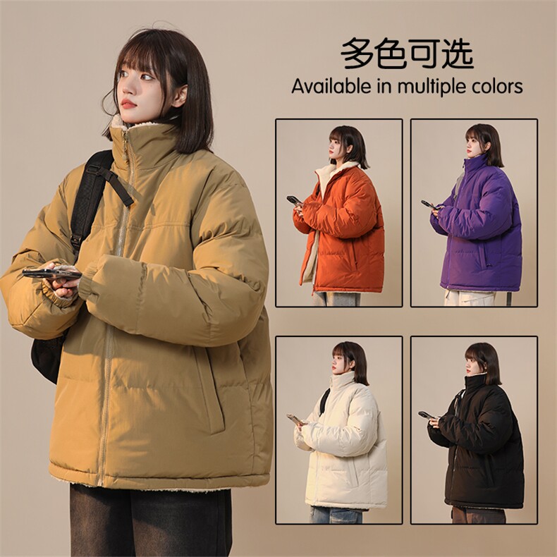 双面穿冬季立领羊羔毛绒棉衣男女同款情侣款棉服外套加厚保暖风衣图片