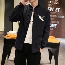 风唐装大码夹克开衫复古休闲盘扣仙鹤刺绣男外套 JK606 P90图片