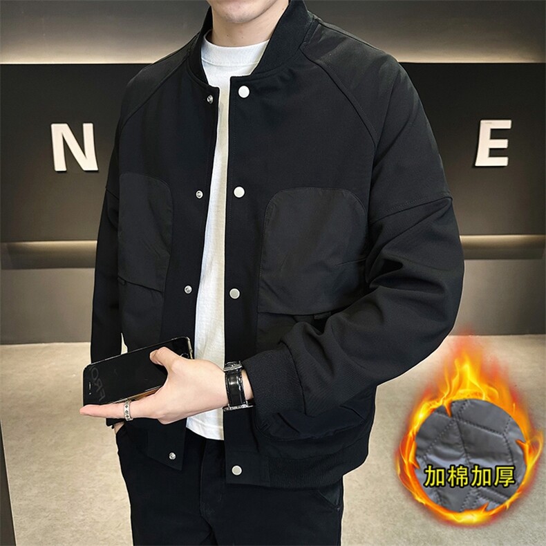 WT9916加厚P100针织夹克拼料立体口袋休闲男士加棉外套，男装夹克，星座703-1