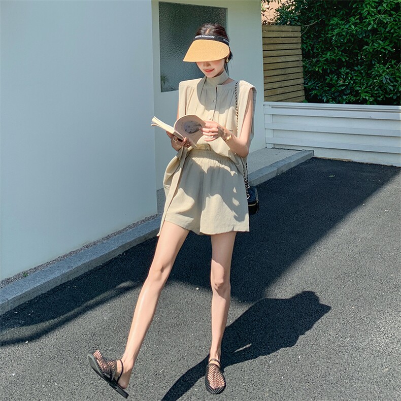 【新品现货】无袖阔肩宽松飘带短裤套装F553-P125-K188,女装套装/套裙,2C255