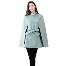 秋冬装新款时尚街头复古斗篷毛呢外套宽松中长款呢子外套女图片
