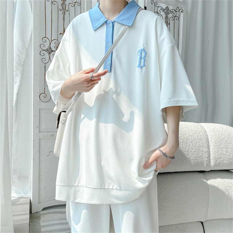 PL8061/P35夏季新撞色宽松短袖POLO衫男翻领半袖T恤休闲大码上衣,男装Polo衫,电商A141