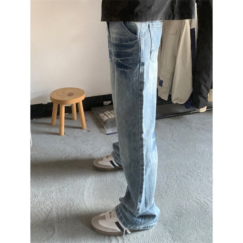 K7053HH-特P48浅蓝色闪电纹牛仔裤男女设计感直筒裤子,男装牛仔裤,星座1007（原301D）