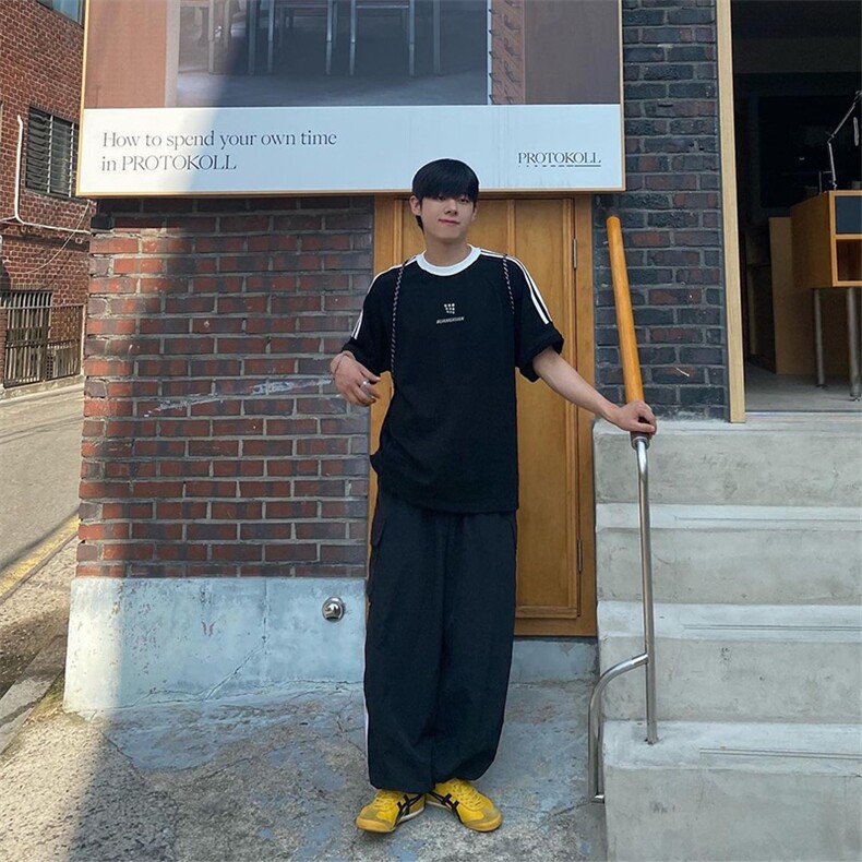 24夏季拼接短袖男女运动美式高街纯棉休闲上衣T恤-T2901特P35现货,男装T恤,星座218-5