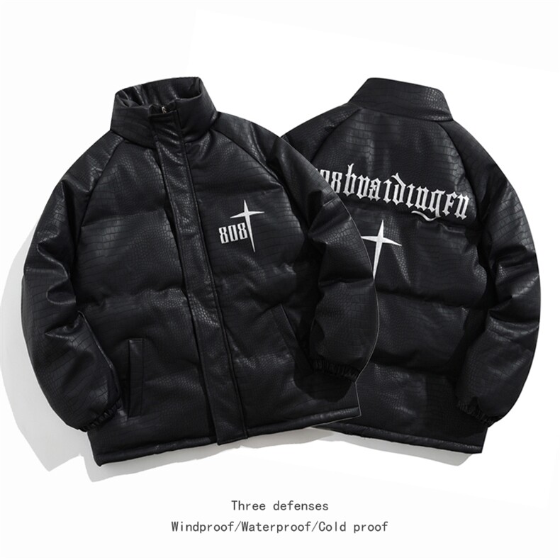 2025鳄鱼纹PU皮棉衣棉服面包服立领印花棉袄皮衣外套1611-P90,男装棉衣,星座207