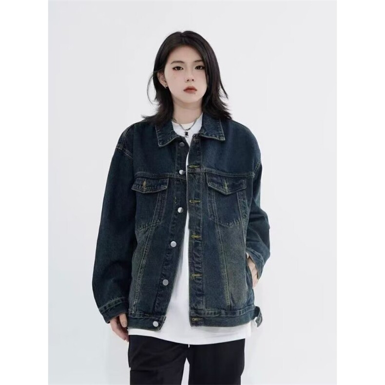 J9841-P67美式复古新款宽松显瘦夹克牛仔外套图片