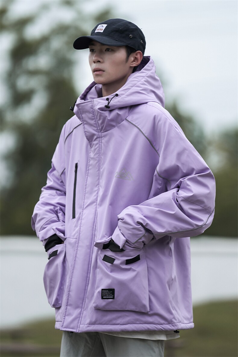 冬新防风防水拉链魔术贴滑雪服男反光条保暖工装夹克外套M69-P170,男装棉衣,电商A001