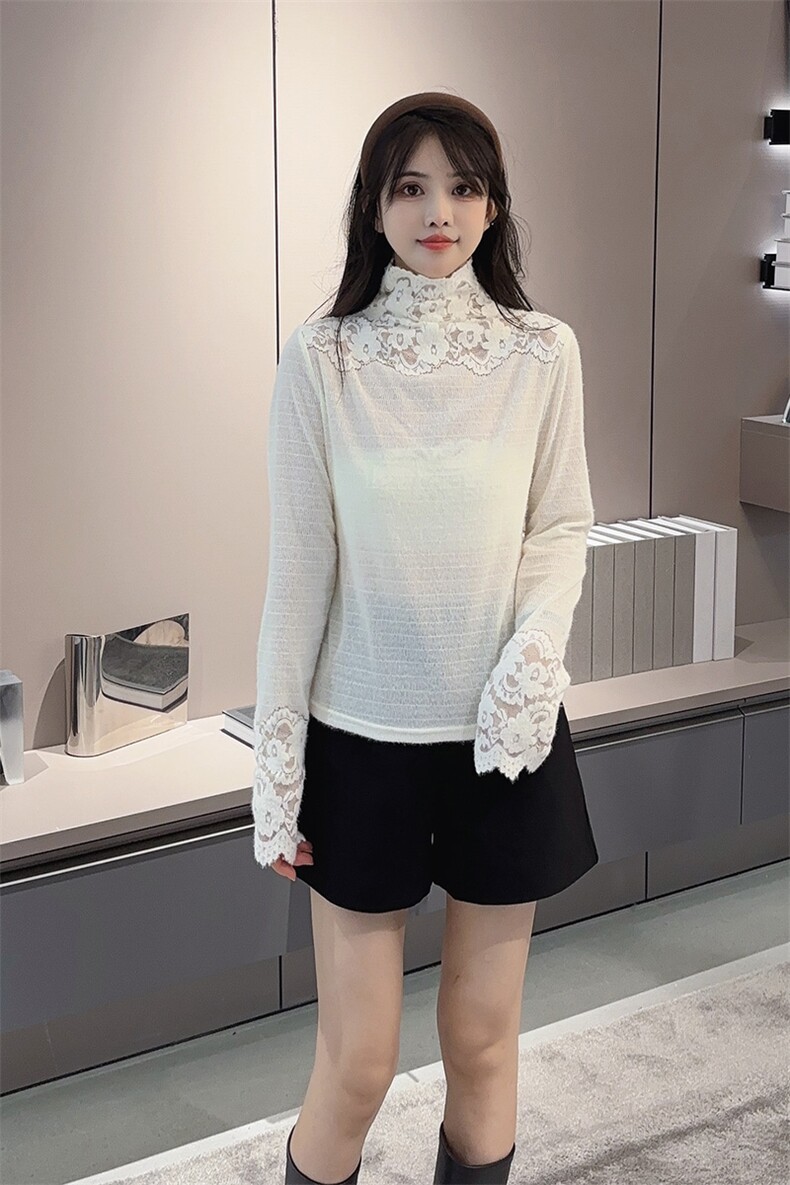 绒毛冬装新款蕾丝打底衫小衫,女装蕾丝衫/雪纺衫,2C091