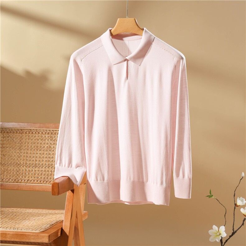 新款纯色Polo衫时尚百搭简约风，女装针织衫/毛衣，绒崒