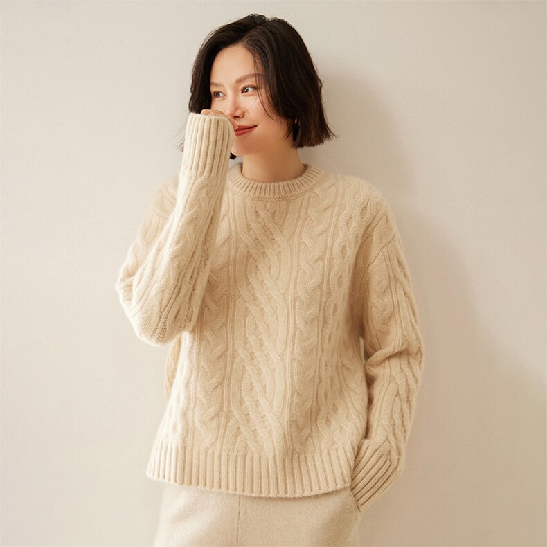 轻奢软糯~重磅6股粗针加厚baby小山羊绒衫女宽松大码针织打底毛衣,女装羊绒衫,绒创羊绒