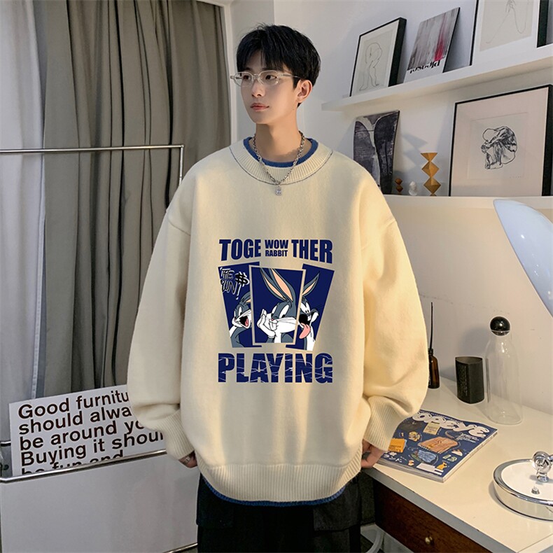 控78假两件毛衣男大码加绒针织衫男毛线衣M80234-P55加绒P70,男装针织衫/毛衣,电商A040