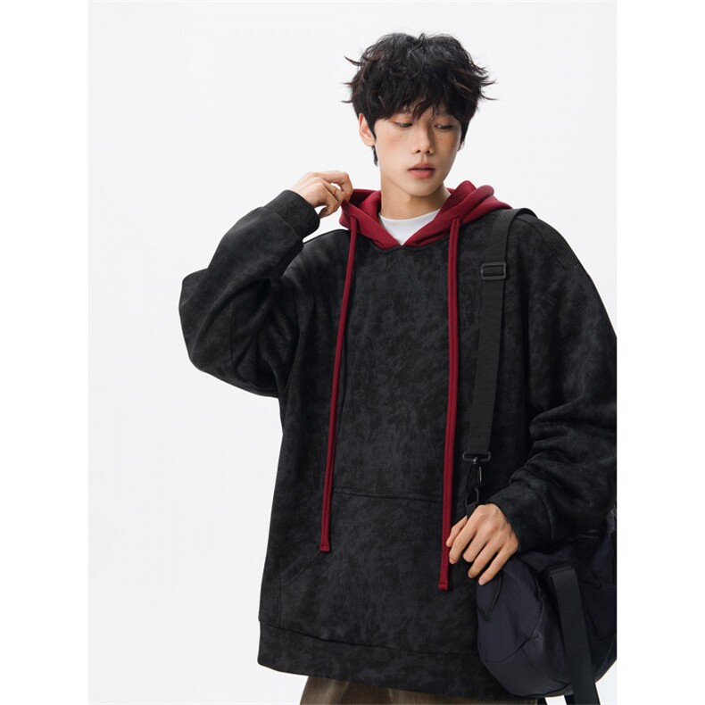 现货WY10166-特P48控88美式复古撞色解构拼接大码男宽松情侣卫衣,男装卫衣,电商A059
