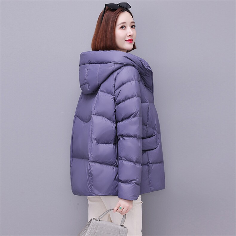 时尚保暖女士羽绒服大码宽松显瘦纯色外套冬季必备长袖棉衣,女装羽绒服,深妍伊美