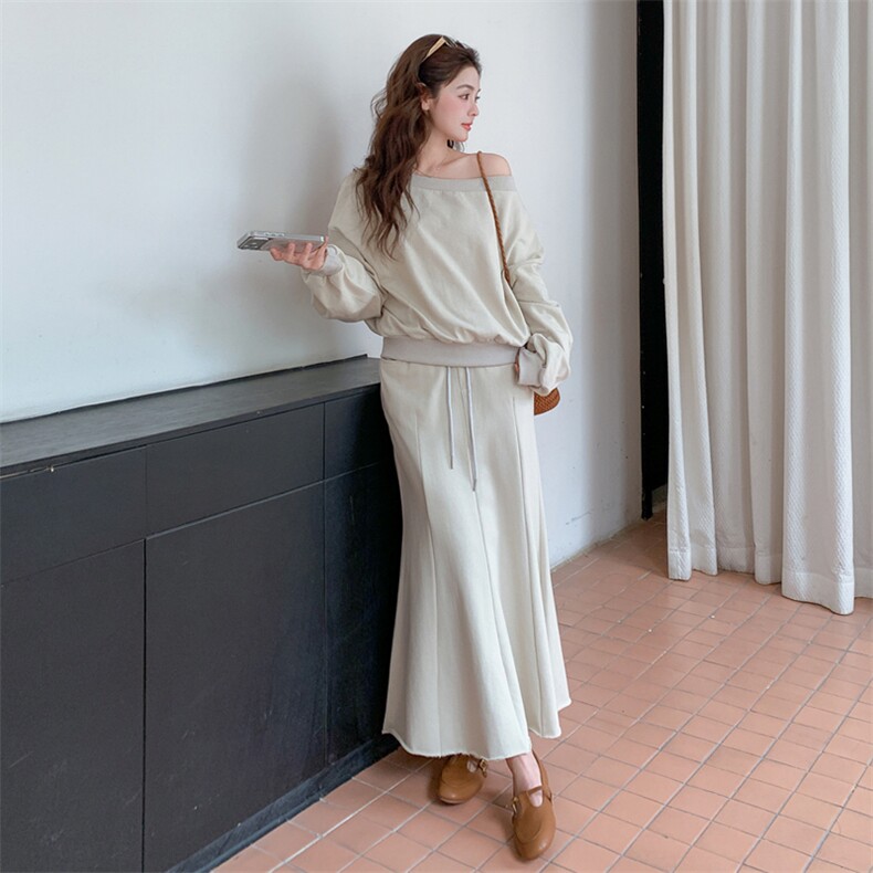 新品米色长袖卫衣+鱼尾半身裙两件套装2C158-6040-P165-K268,女装套装/套裙,2C158