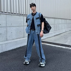 美式牛仔裤男款拼接长裤货号N8007P45马甲货号B8007价格55，男装牛仔裤，星座1116-2
