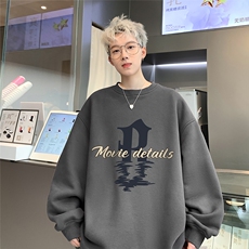 港风2025春装时尚百搭字母印花圆领纯色多色卫衣W1053P35控58，男装卫衣，电商A247