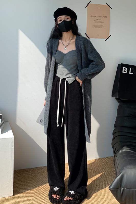 2023新款欧棉绒雪尼尔阔腿裤秋冬直筒加绒拖地裤休闲裤女,女装休闲裤,梦白服饰厂