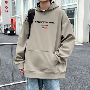 W966-P63 M-6XL秋季美式重磅酷丝棉加绒加厚套头连帽拉链卫衣图片