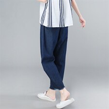 2021夏季新款时尚系绳松紧腰水洗贴布牛仔裤，女装牛仔裤，叶笙衣