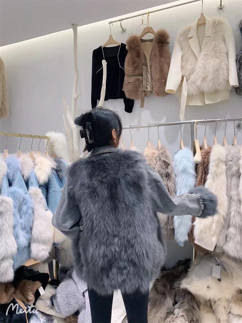 冬季新款牛仔拼狐狸毛外套，其它，邱小姐
