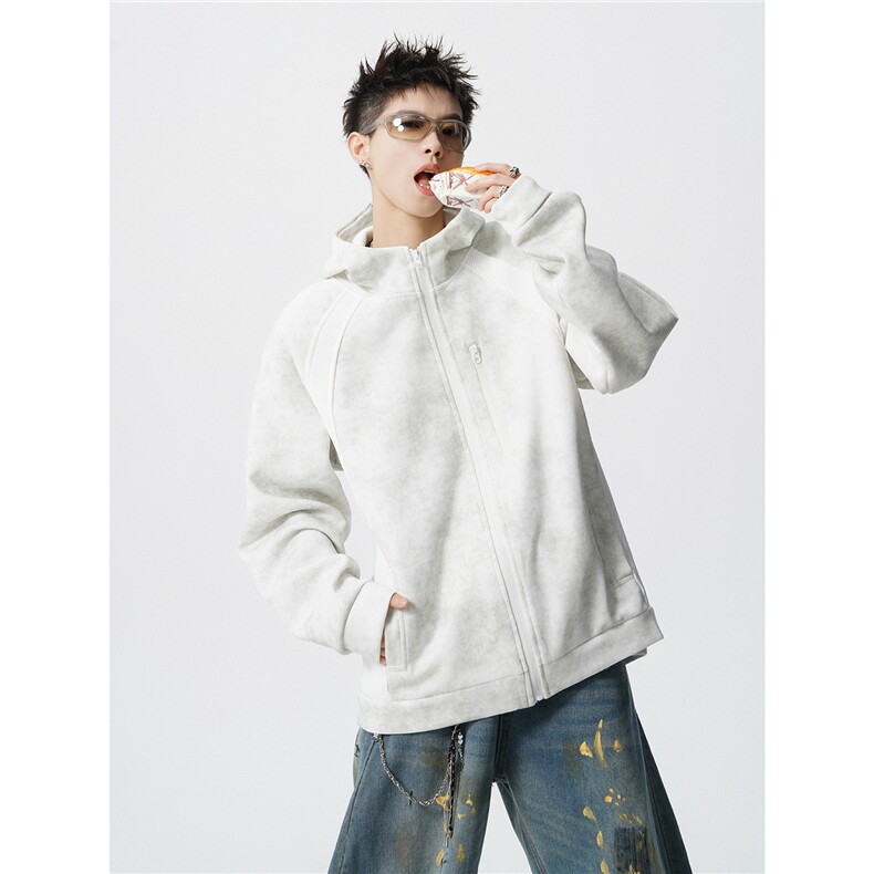 1可二开脏脏灰扎染罗纹拼接运动修身大码M-5XL夹克JK78077P75控，男装夹克，星座227-7