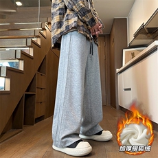 特批P35无差价冬款褶边阔腿裤男士加厚保暖设计感卫裤K1114J加绒，男装休闲裤，电商A001