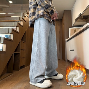 特批P35无差价冬款褶边阔腿裤男士加厚保暖设计感卫裤K1114J加绒图片