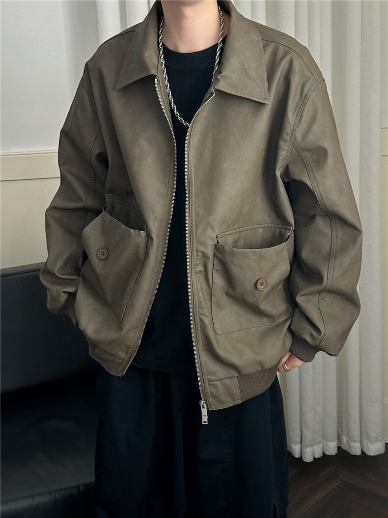 主推现货PU皮夹克外套宽松皮衣A351-AP2401-P110,男装夹克,电商A351