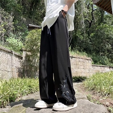 新中式冰丝裤男夏立体包边烫直刺绣直筒西装裤风凉感裤子K2831，男装西裤，星座1116A-1（原606A）