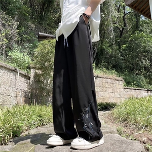 新中式冰丝裤男夏立体包边烫直刺绣直筒西装裤风凉感裤子 K2831图片