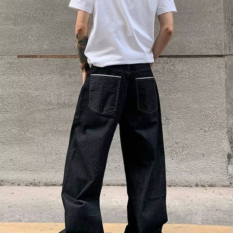 新款春秋季美式时尚牛仔裤阔腿宽松直筒气质垂感拖地裤子男女款,男装牛仔裤,星座302B-2