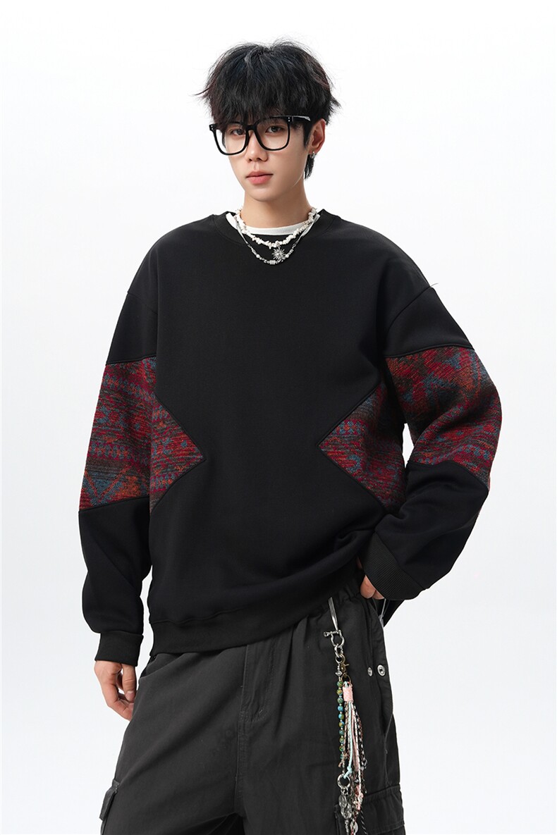 8XL-M春秋季圆领拼接撞色民族风卫衣男新款潮牌上衣服WY005P58,男装民族服装,电商B312